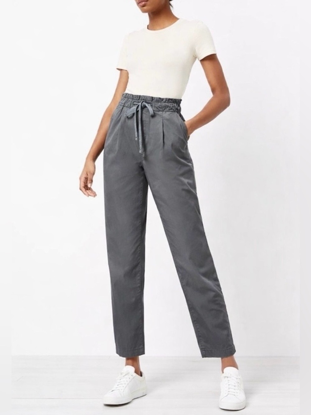 LOFT Gray Paperbag Waist Pull On Ankle Pants S